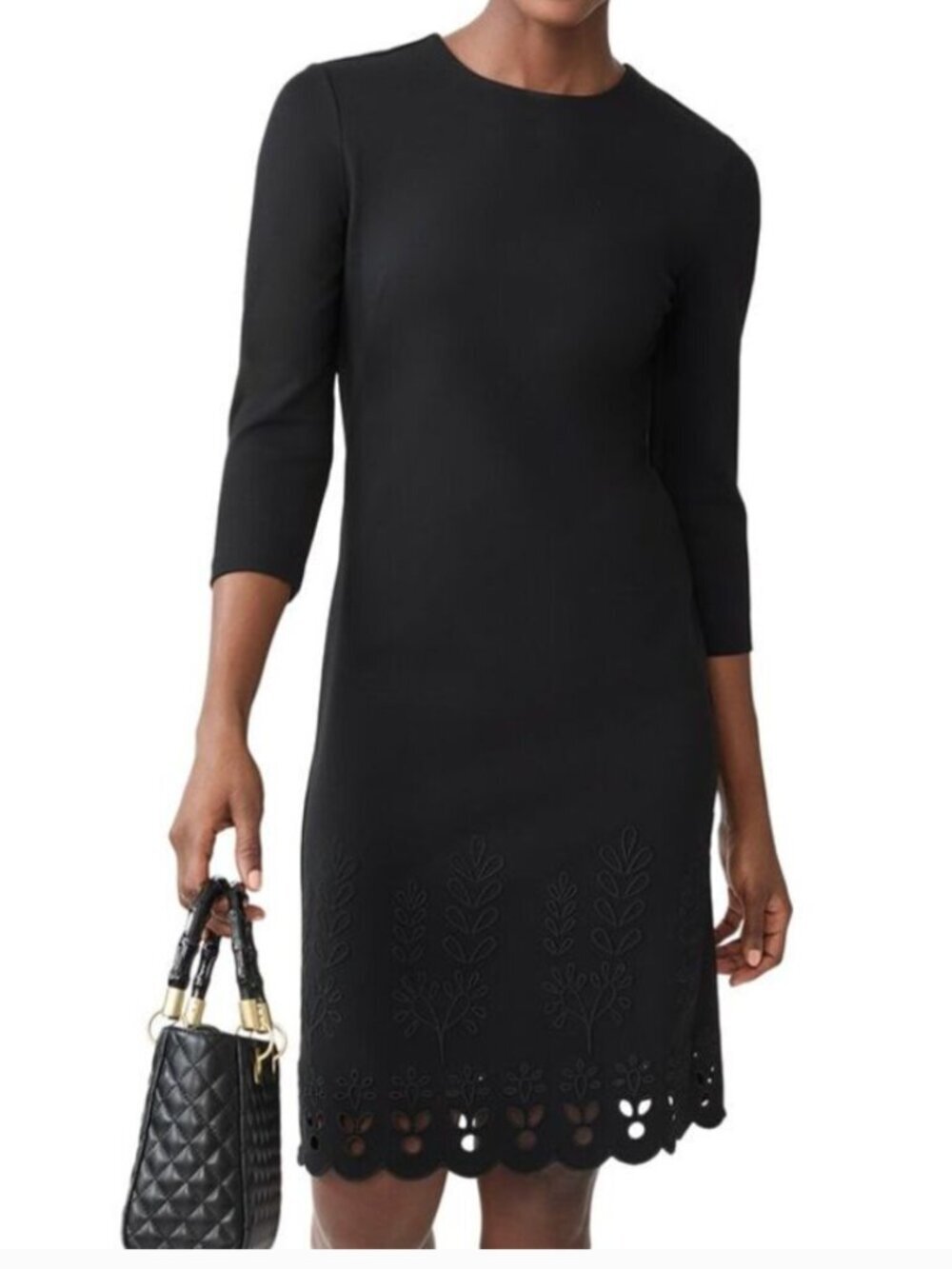 J.McLaughlin Indira Eyelet Dress NWT Black Size L Workwear Chic - Picture 1 of 8